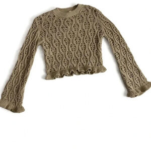 HM‎ Divided Crochet Long Sleeves Ruffled Hem Crop Sweater Small